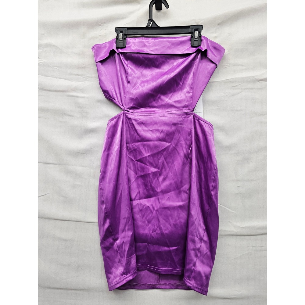 Tsher Womens Strapless Cutout Bodycon Mini Dress Purple Satin Blend Size Small